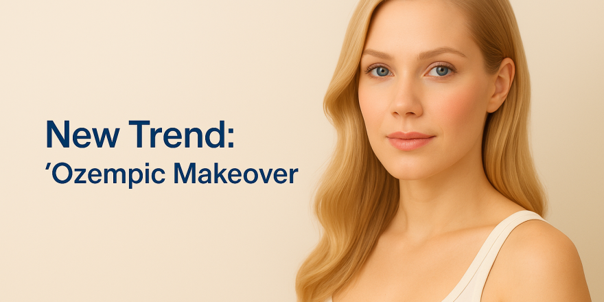 Yeni Trend: Ozempic Makeover” başlıklı estetik dönüşüm temalı görsel; GLP-1 sonrası vücut şekillendirme ve doğal estetik görünümü temsil eder