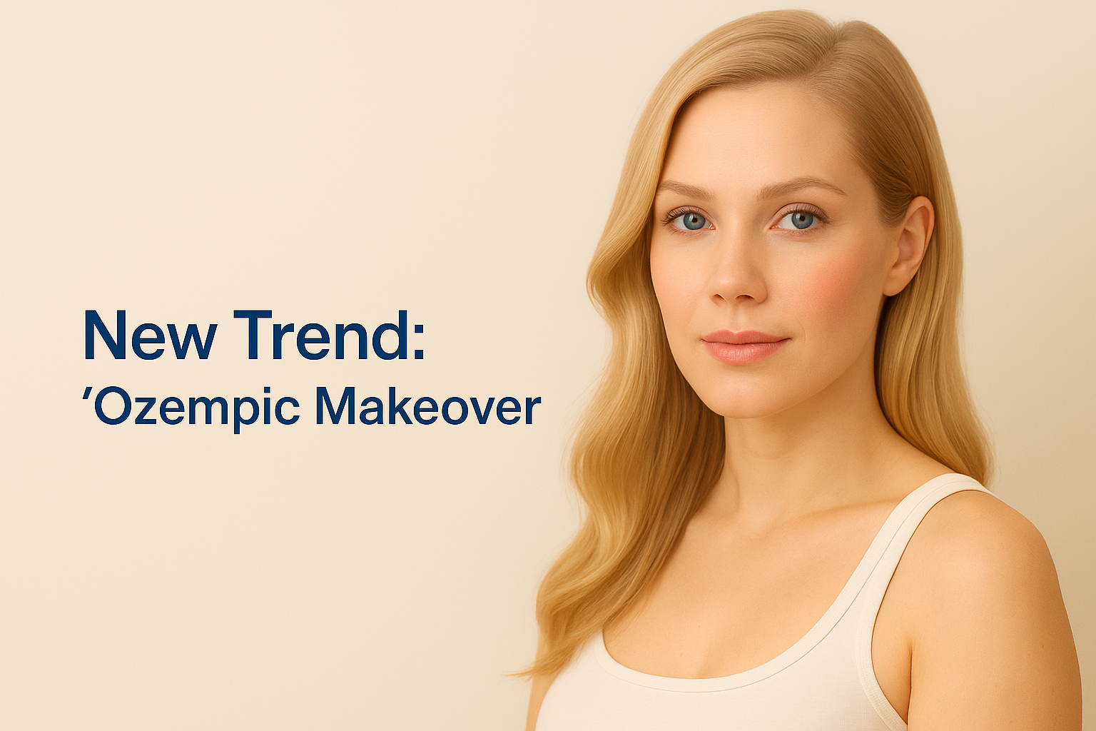 Yeni Trend: Ozempic Makeover” başlıklı estetik dönüşüm temalı görsel; GLP-1 sonrası vücut şekillendirme ve doğal estetik görünümü temsil eder