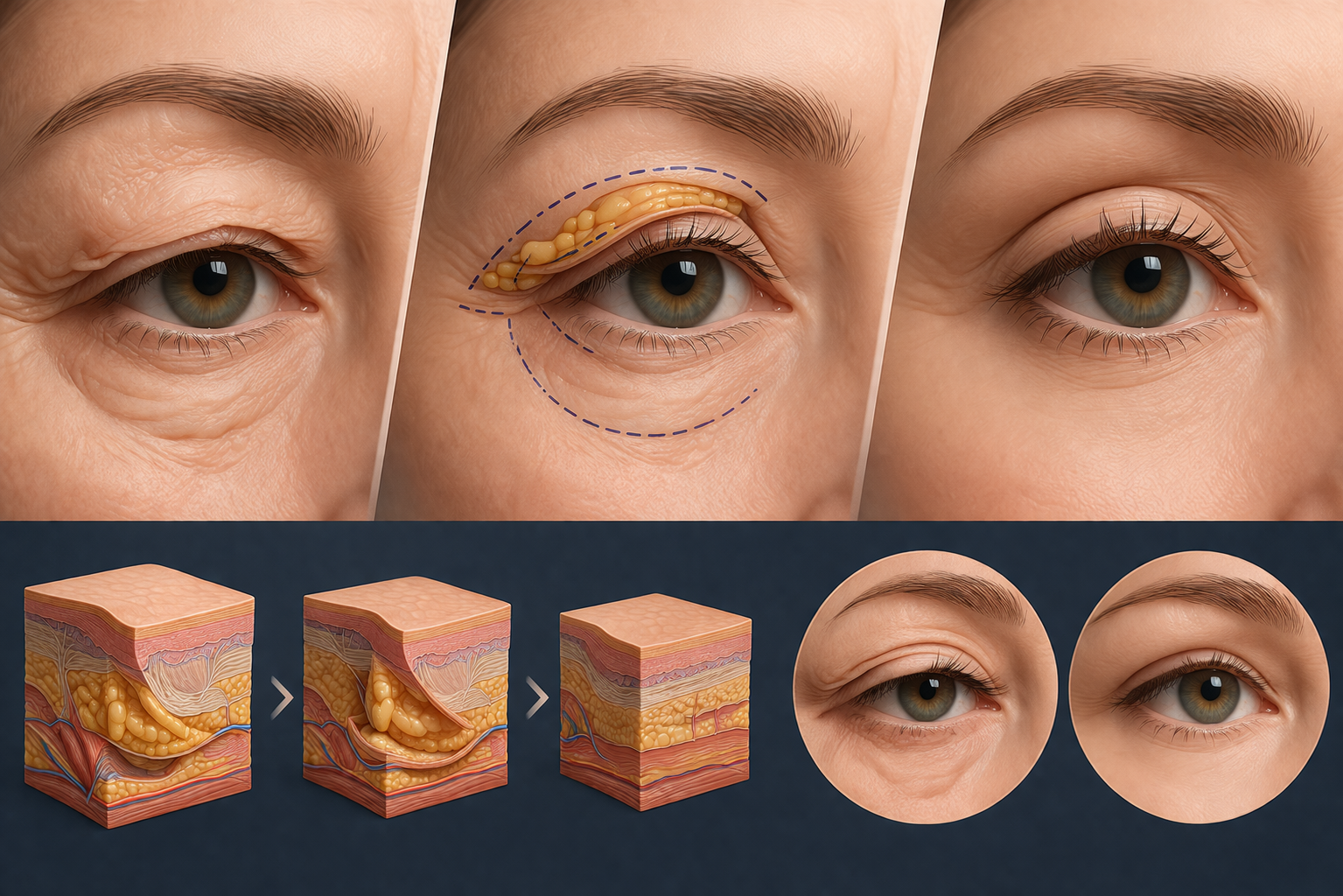 Bu içerikte göz kapağı düşüklüğünün nedenleri, blefaroplasti (göz kapağı estetiği) ile pitozis arasındaki farklar ve kaş düşüklüğünün göz kapağı üzerindeki etkileri detaylı ve anlaşılır şekilde ele alınmaktadır. Göz çevresinde oluşan sarkma ve fonksiyonel problemler hakkında kapsamlı bir rehber sunulmaktadır.