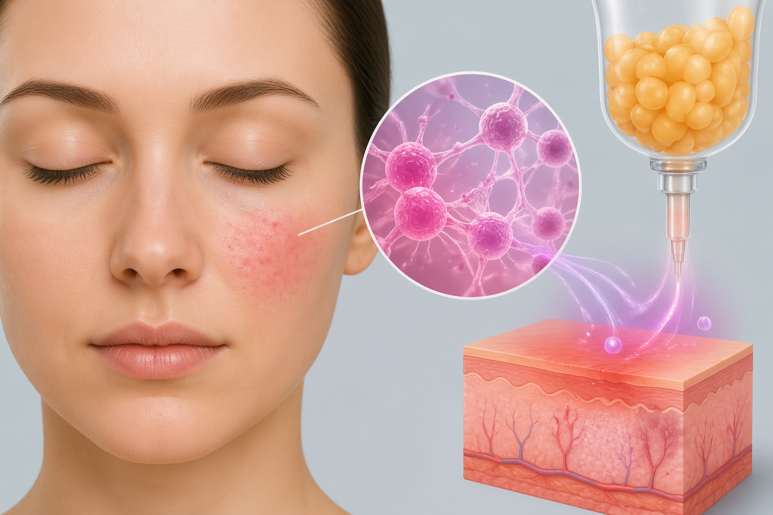 Kronik rosacea hastalığında kızarıklık, hassasiyet ve damar görünümünü hedefleyen SVF temelli hücresel tedavi yaklaşımı