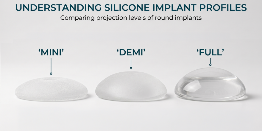Meme implantı seçimi Mini, Demi ve Full implant profilleri